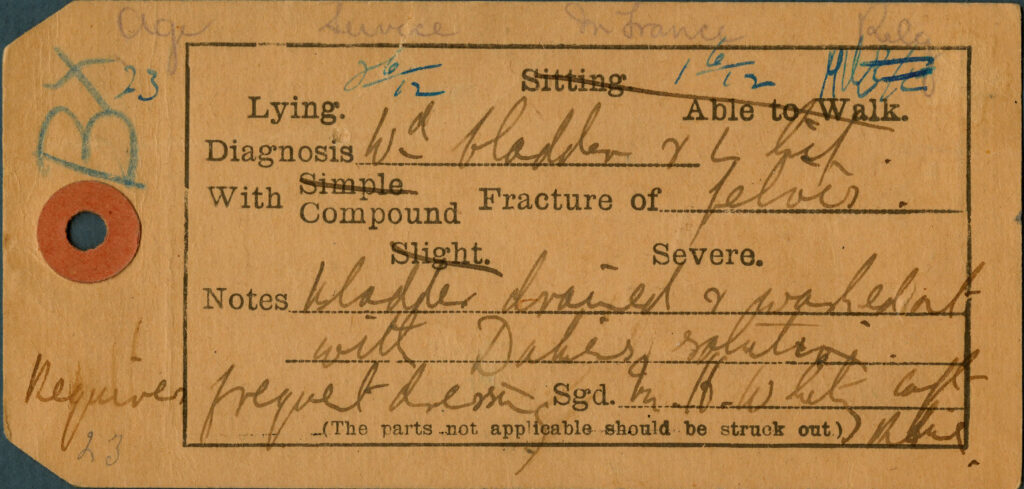 medical tag using during WWI triage