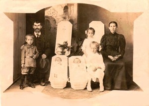 Death photo of family in mourning